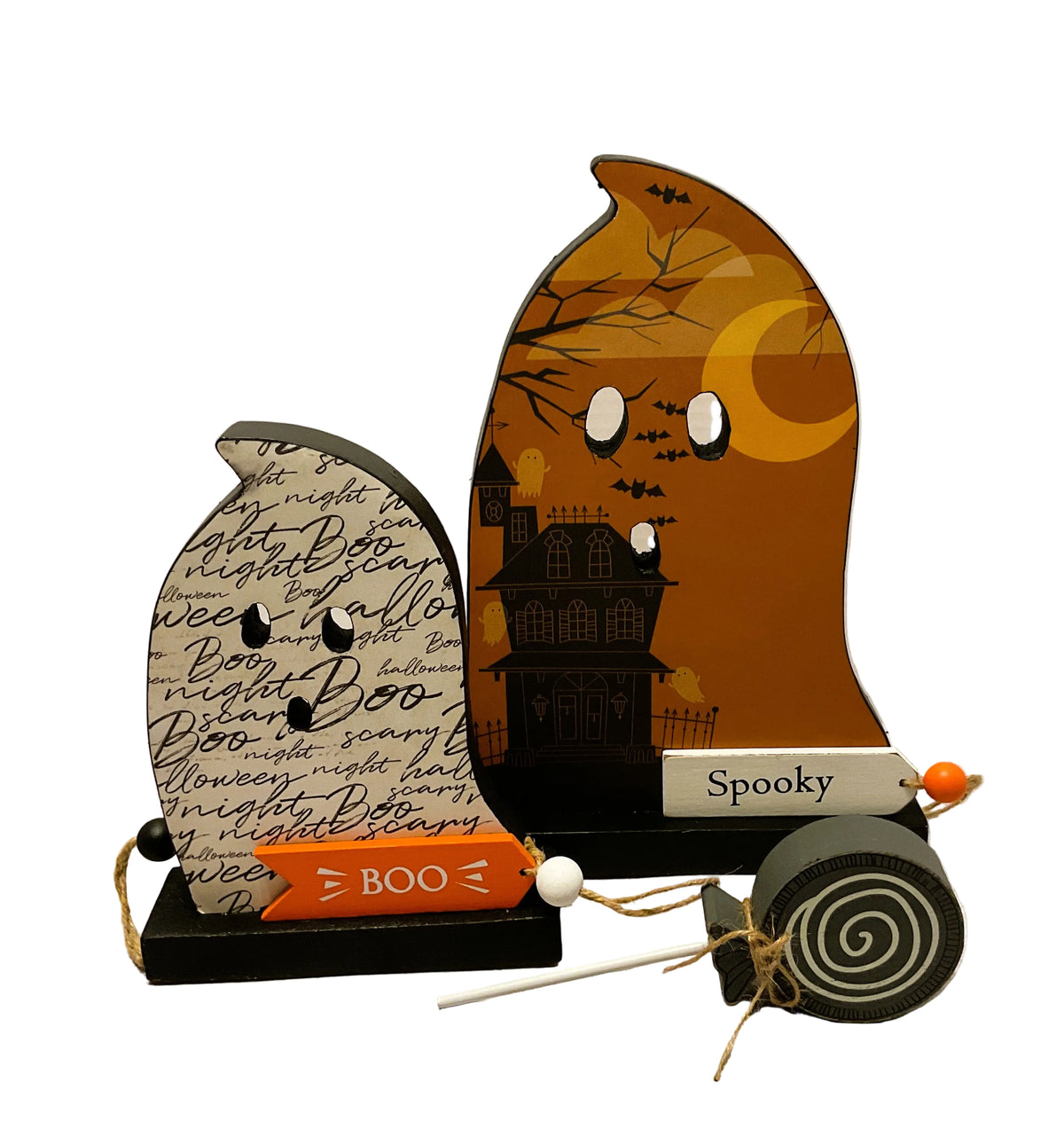AGSD Halloween Decor - Decoupage Reversible Wood Ghosts LG 2pc Set