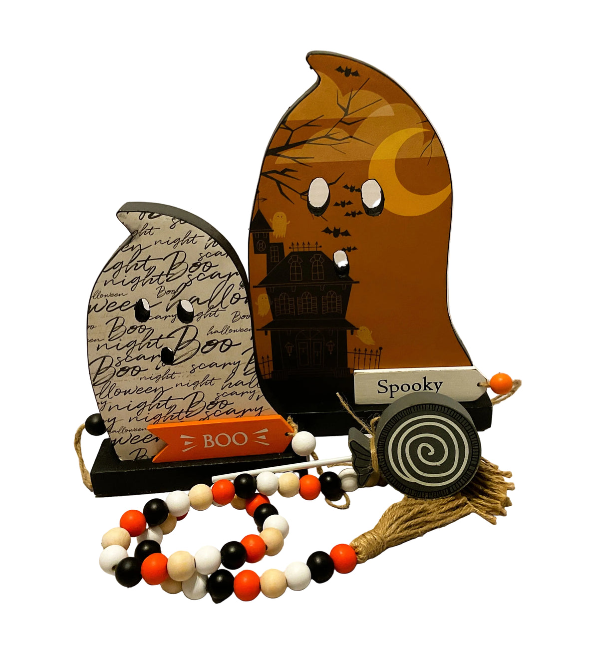 AGSD Halloween Decor - Decoupage Reversible Wood Ghosts LG 2pc Set