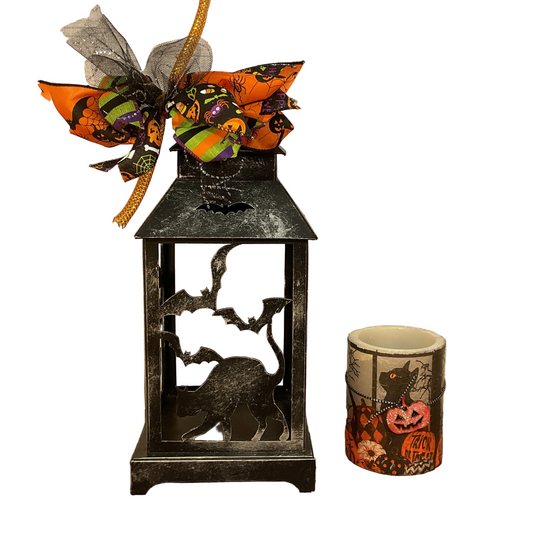 AGSD Halloween Decor - Black Cat LED Candle Lantern Sitter