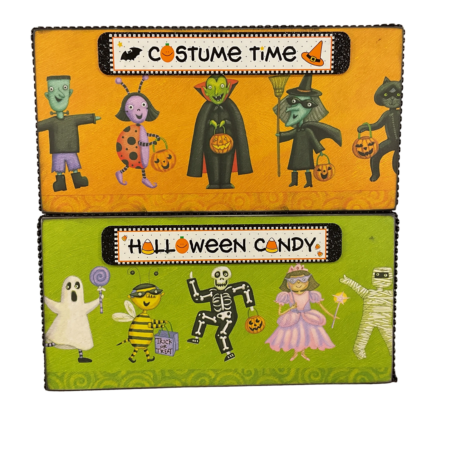 AGSD Halloween Decor - Colorful Kids in Costume Long Box Signs 2pc Set