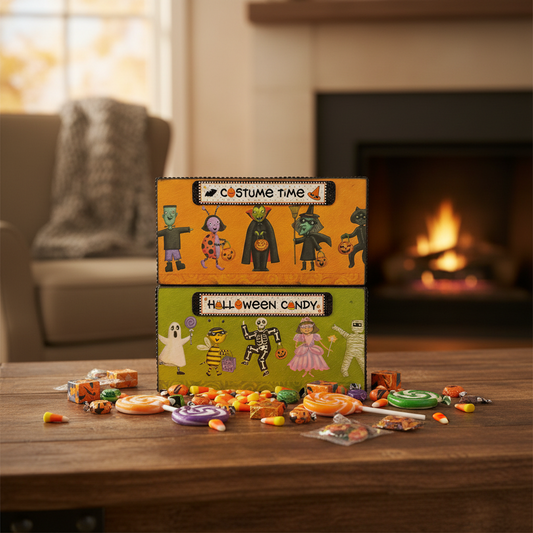 AGSD Halloween Decor - Colorful Kids in Costume Long Box Signs 2pc Set