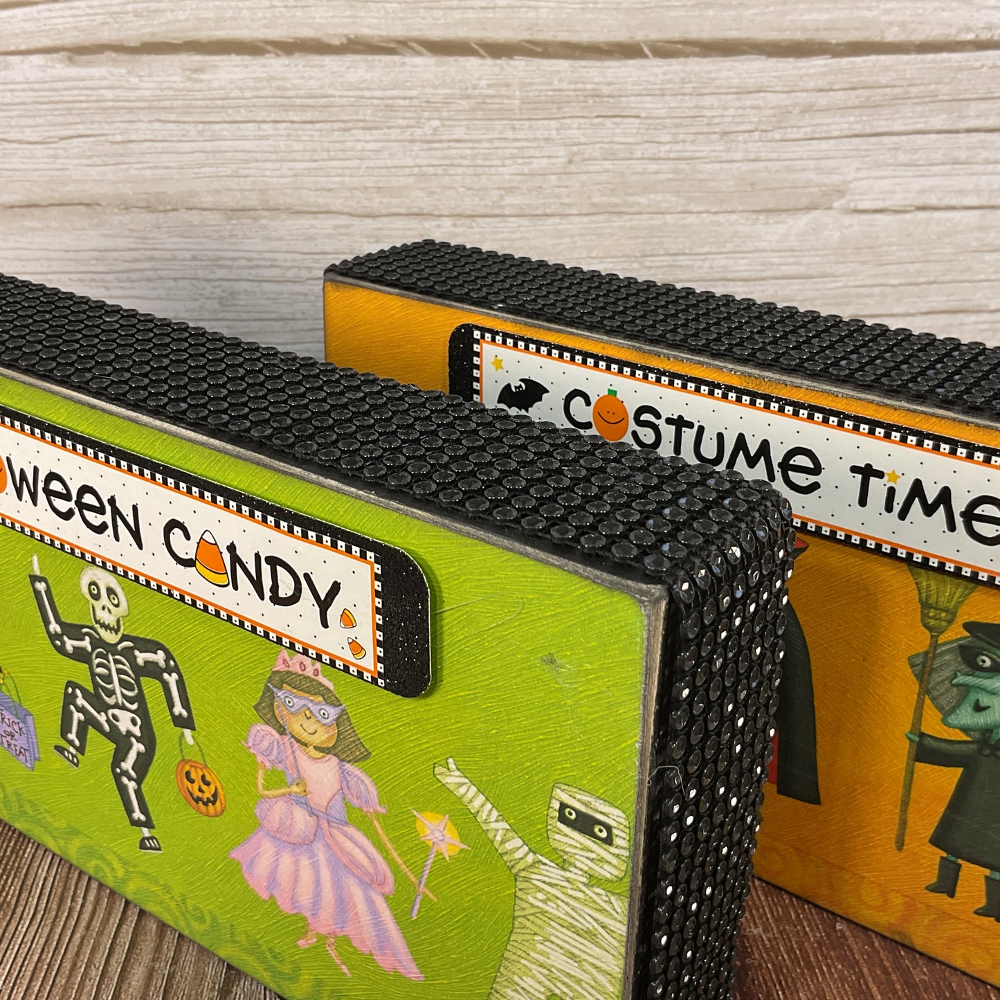 AGSD Halloween Decor - Colorful Kids in Costume Long Box Signs 2pc Set