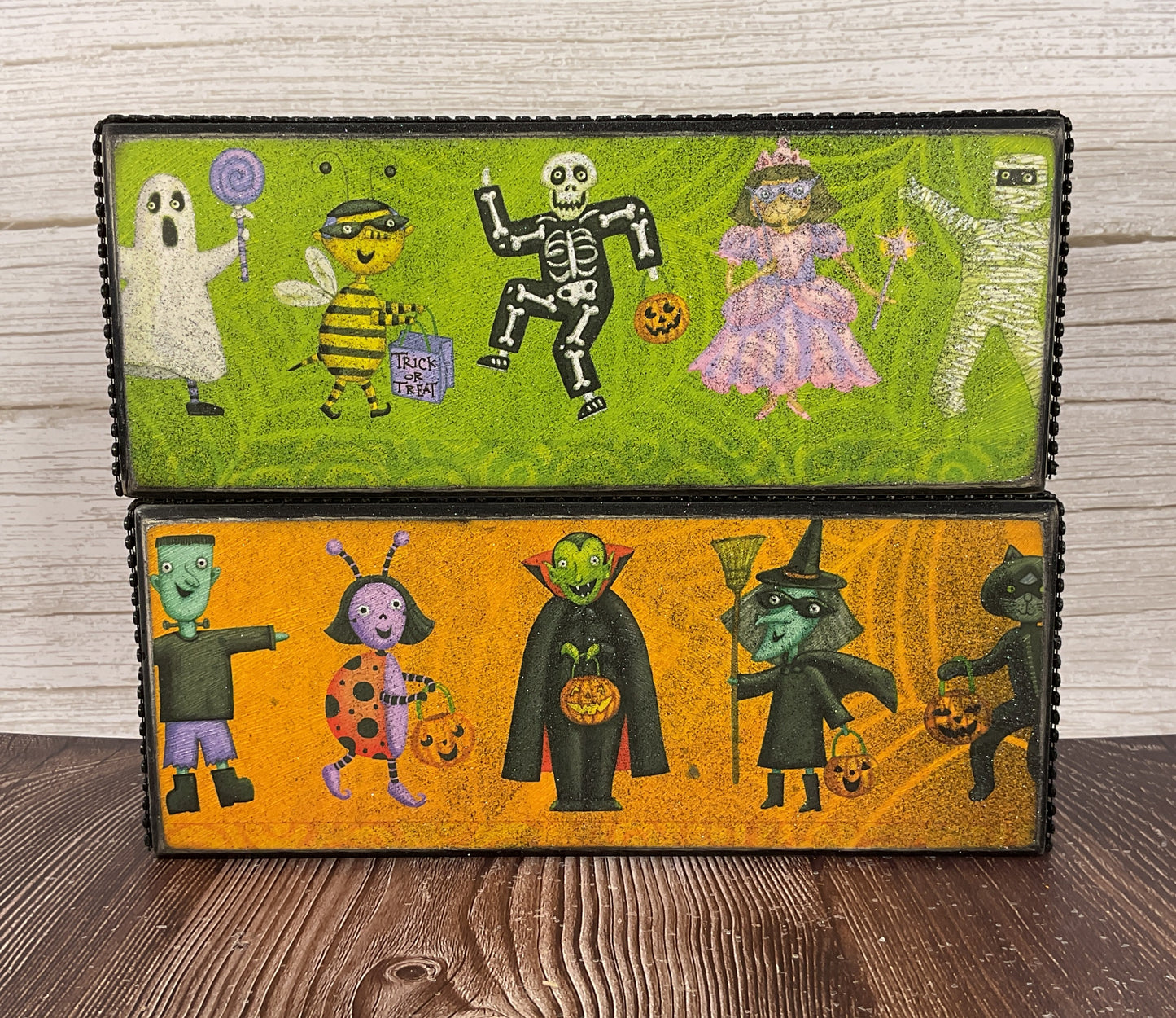 AGSD Halloween Decor - Colorful Kids in Costume Long Box Signs 2pc Set