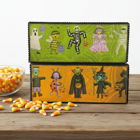 AGSD Halloween Decor - Colorful Kids in Costume Long Box Signs 2pc Set