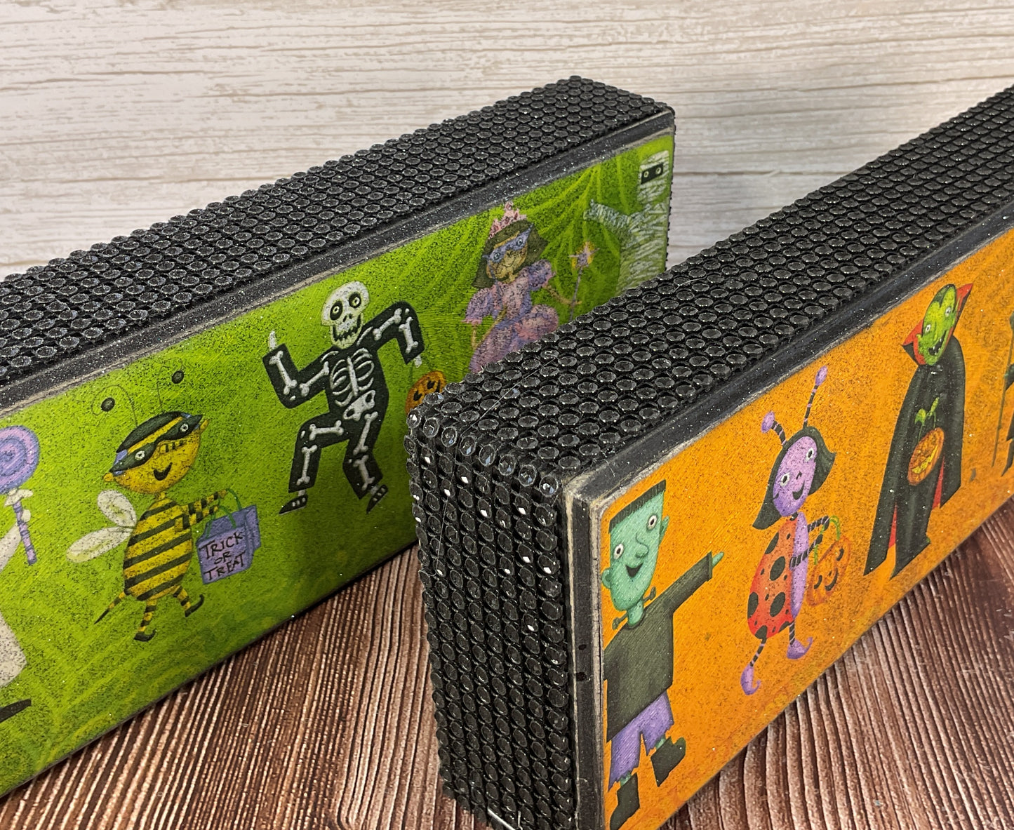 AGSD Halloween Decor - Colorful Kids in Costume Long Box Signs 2pc Set