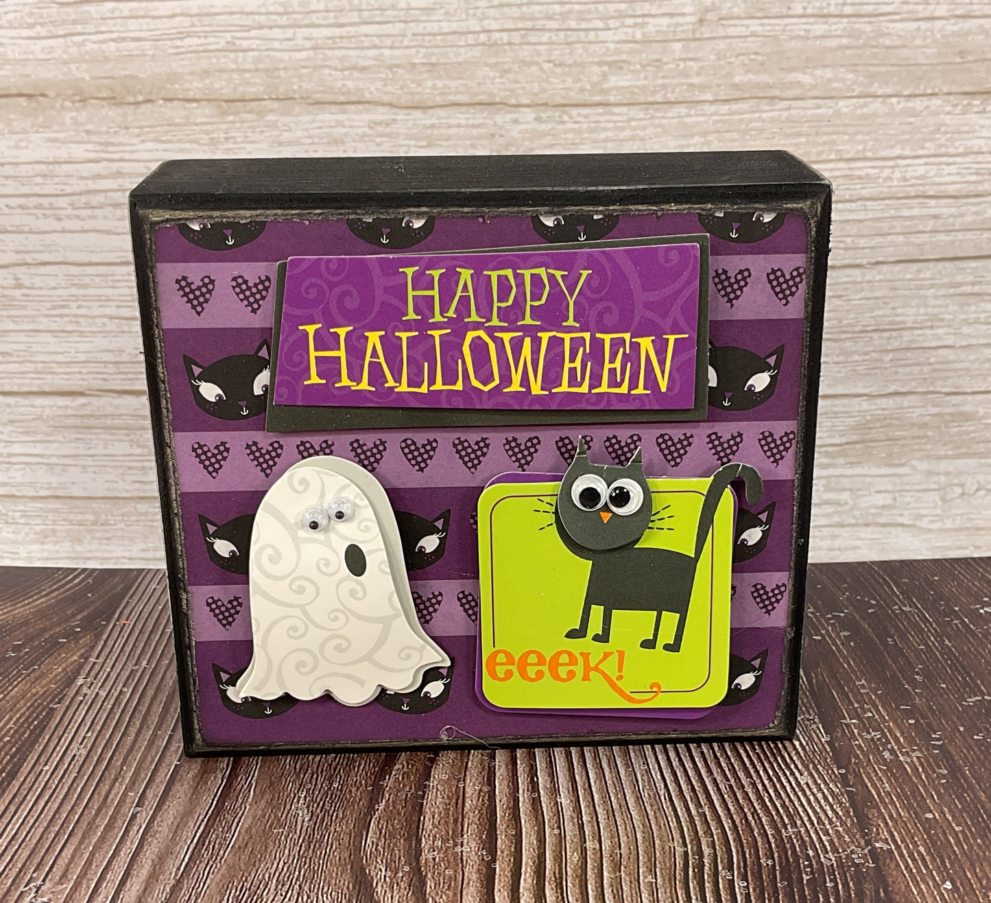 AGSD Halloween Decor - Cute Cat Ghost Black Box Sign
