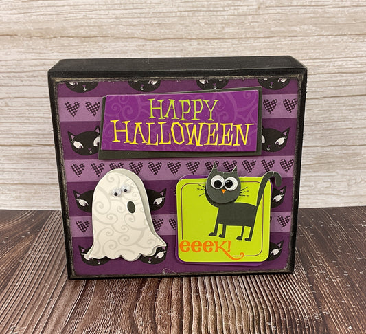 AGSD Halloween Decor - Cute Cat Ghost Black Box Sign