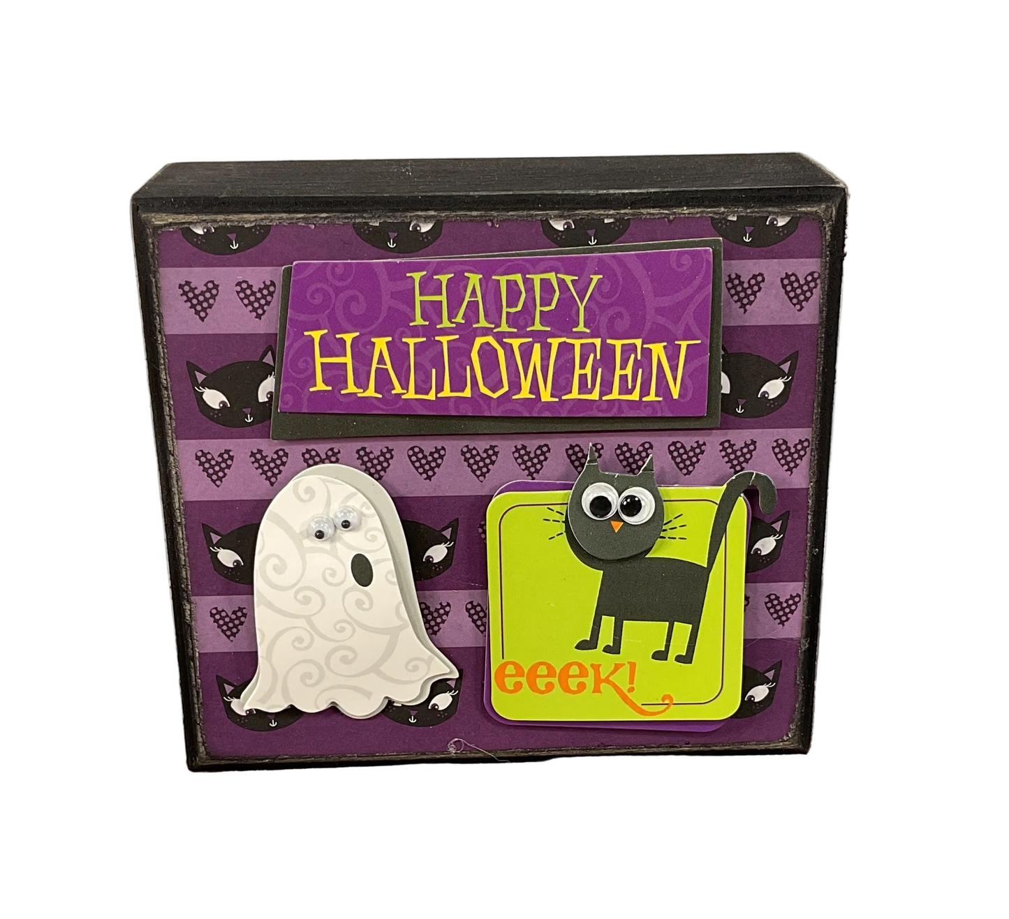 AGSD Halloween Decor - Cute Cat Ghost Black Box Sign