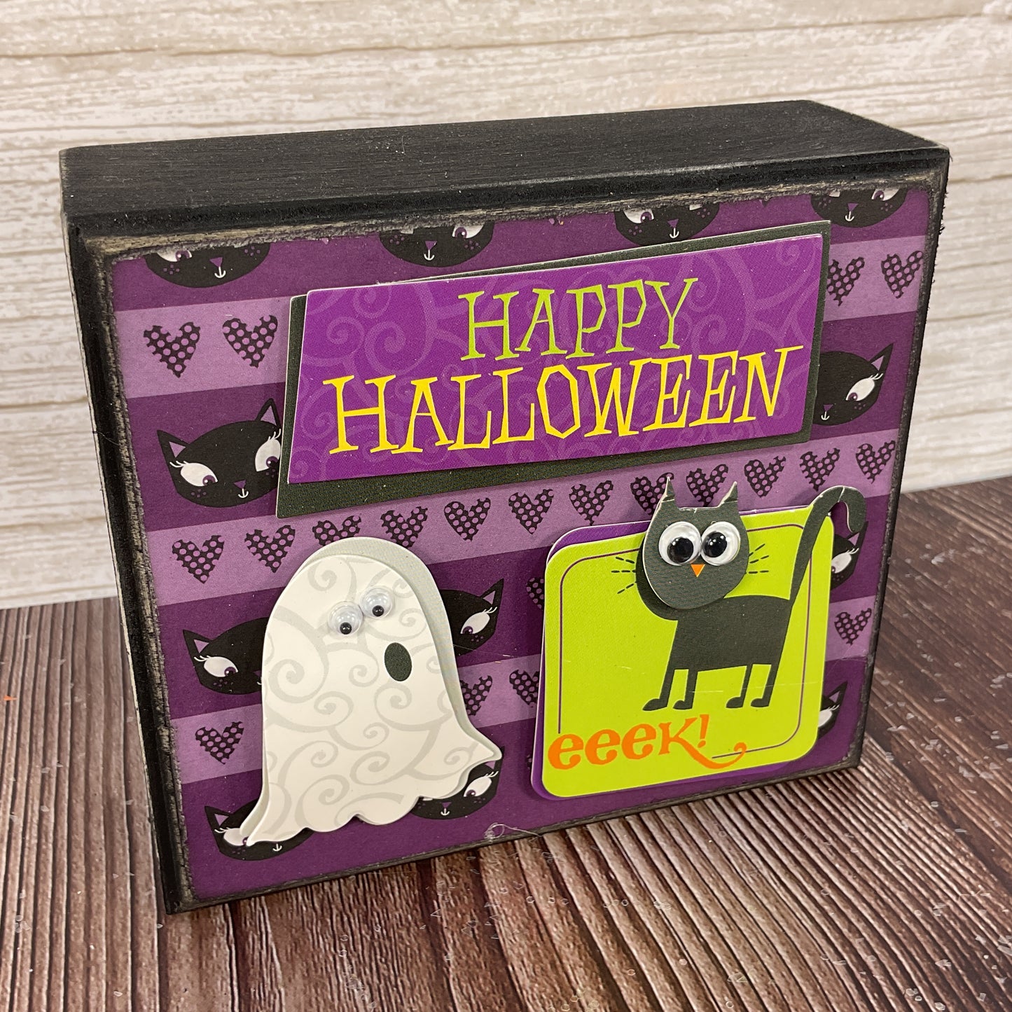 AGSD Halloween Decor - Cute Cat Ghost Black Box Sign