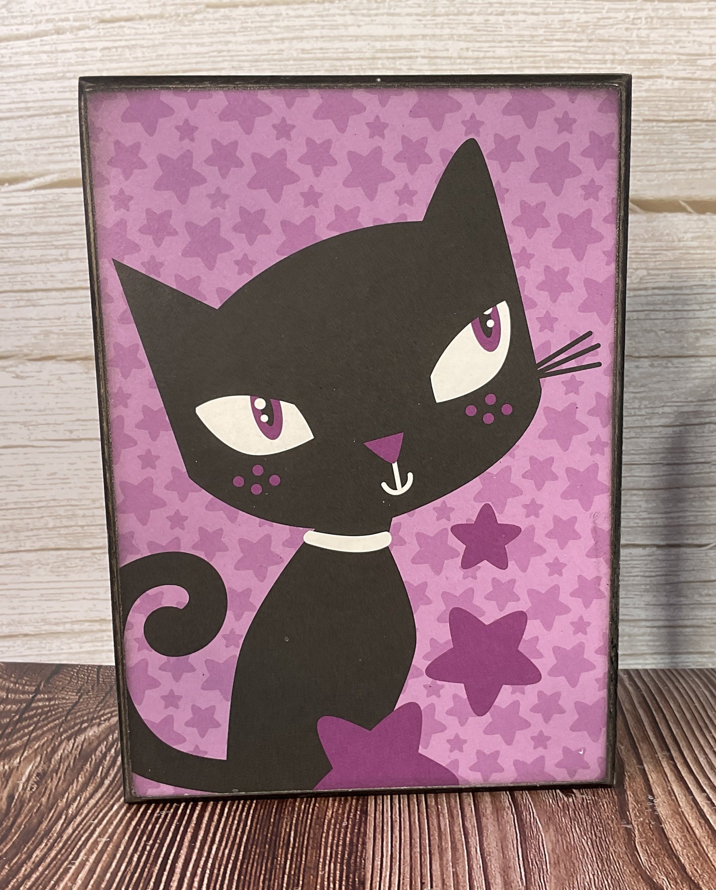 AGSD Halloween Decor - Purple Retro Mid Century Cat Witch Box Signs 3pc Set