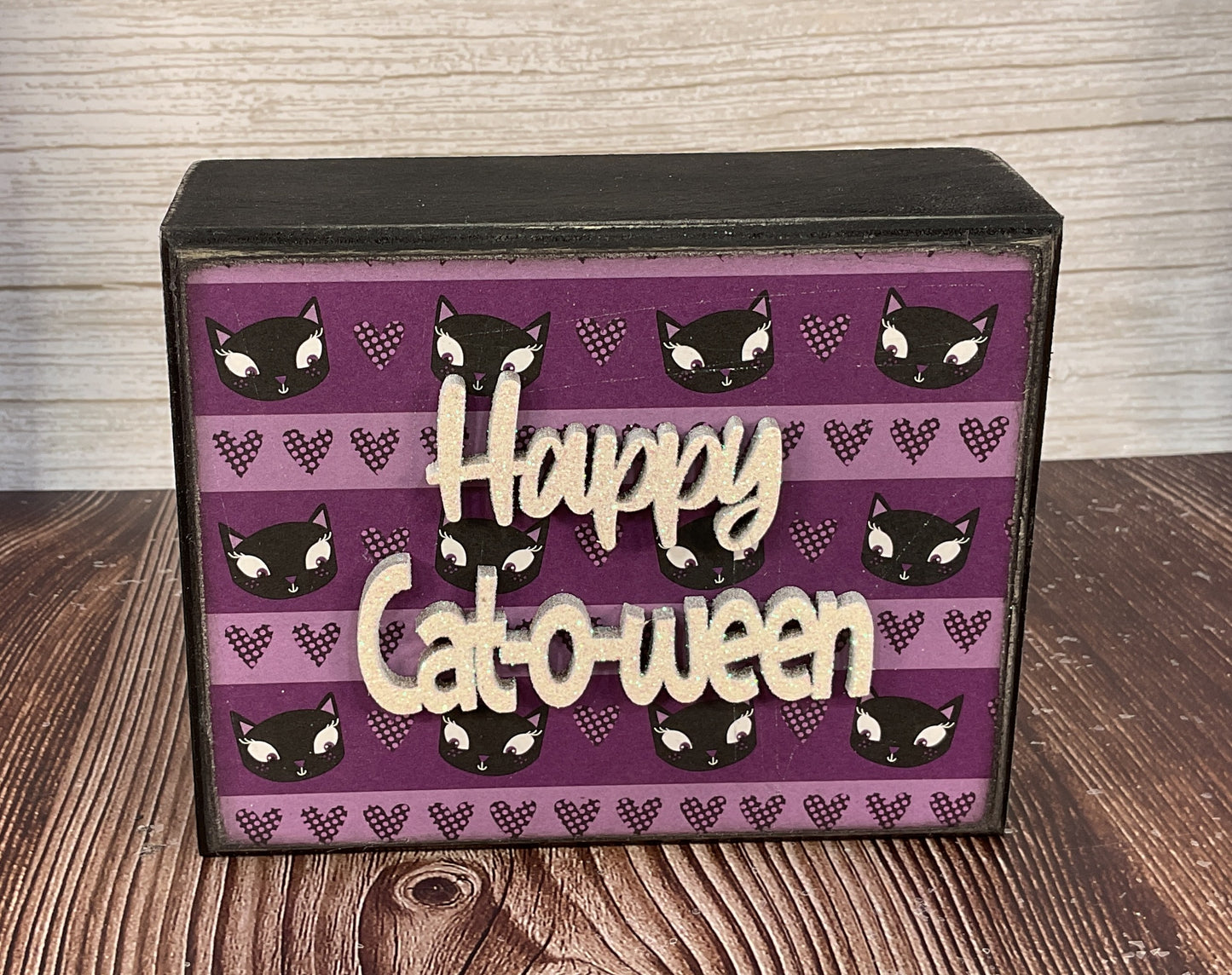 AGSD Halloween Decor - Purple Retro Mid Century Cat Witch Box Signs 3pc Set