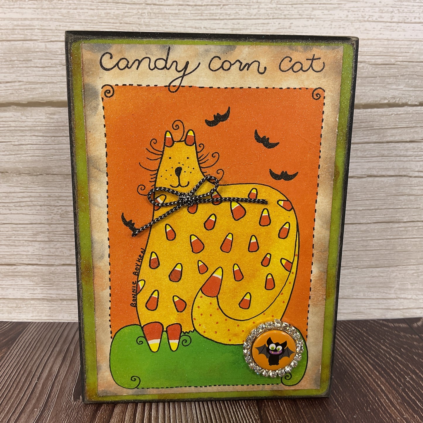 AGSD Halloween Decor - Candy Corn Whimsy Cat Box Sitter Sign