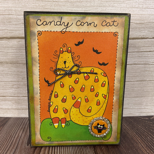 AGSD Halloween Decor - Candy Corn Whimsy Cat Box Sitter Sign