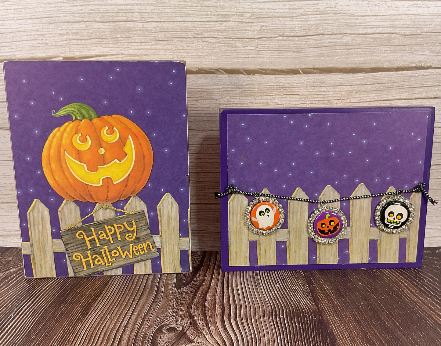 AGSD Halloween Decor - Jack-o-Lantern Country Fence Block Signs 2pc Set
