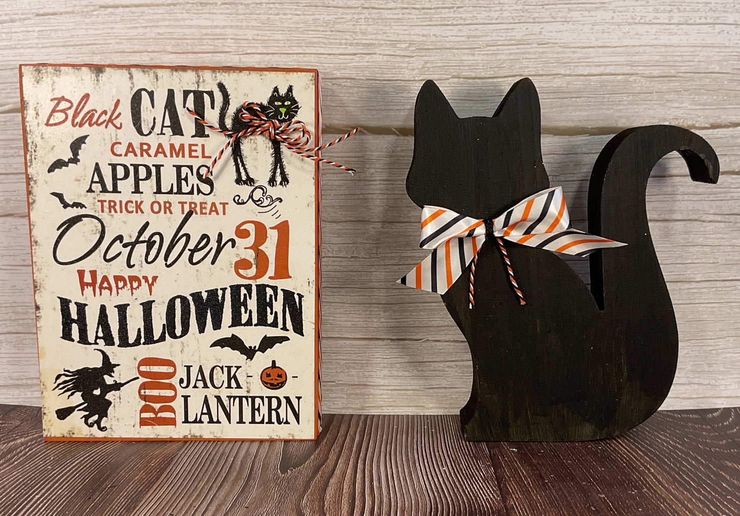 AGSD Halloween Decor - Subway Art Sign & Chunky Black Cat Sitter 2pc Set