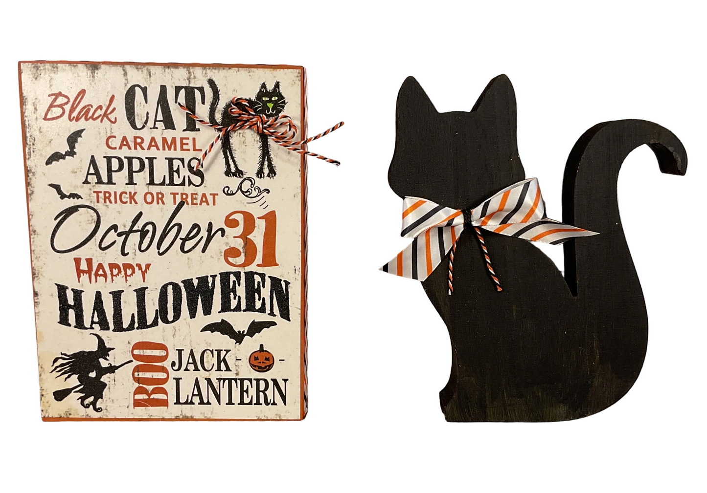 AGSD Halloween Decor - Subway Art Sign & Chunky Black Cat Sitter 2pc Set