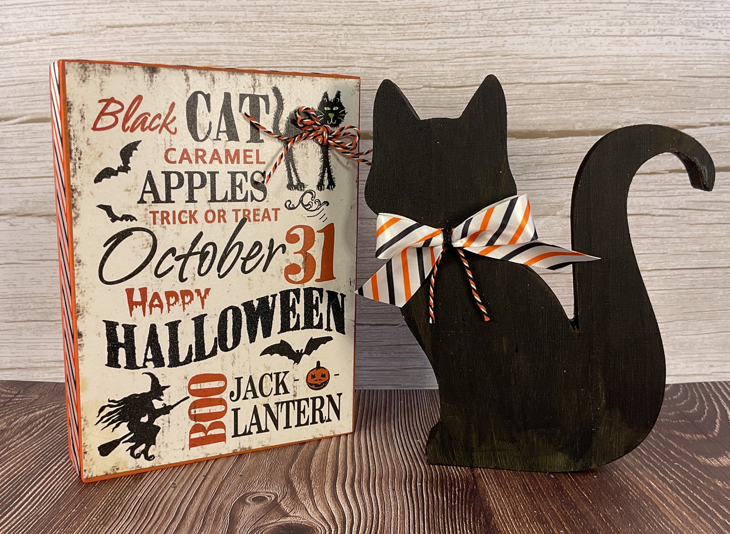 AGSD Halloween Decor - Subway Art Sign & Chunky Black Cat Sitter 2pc Set