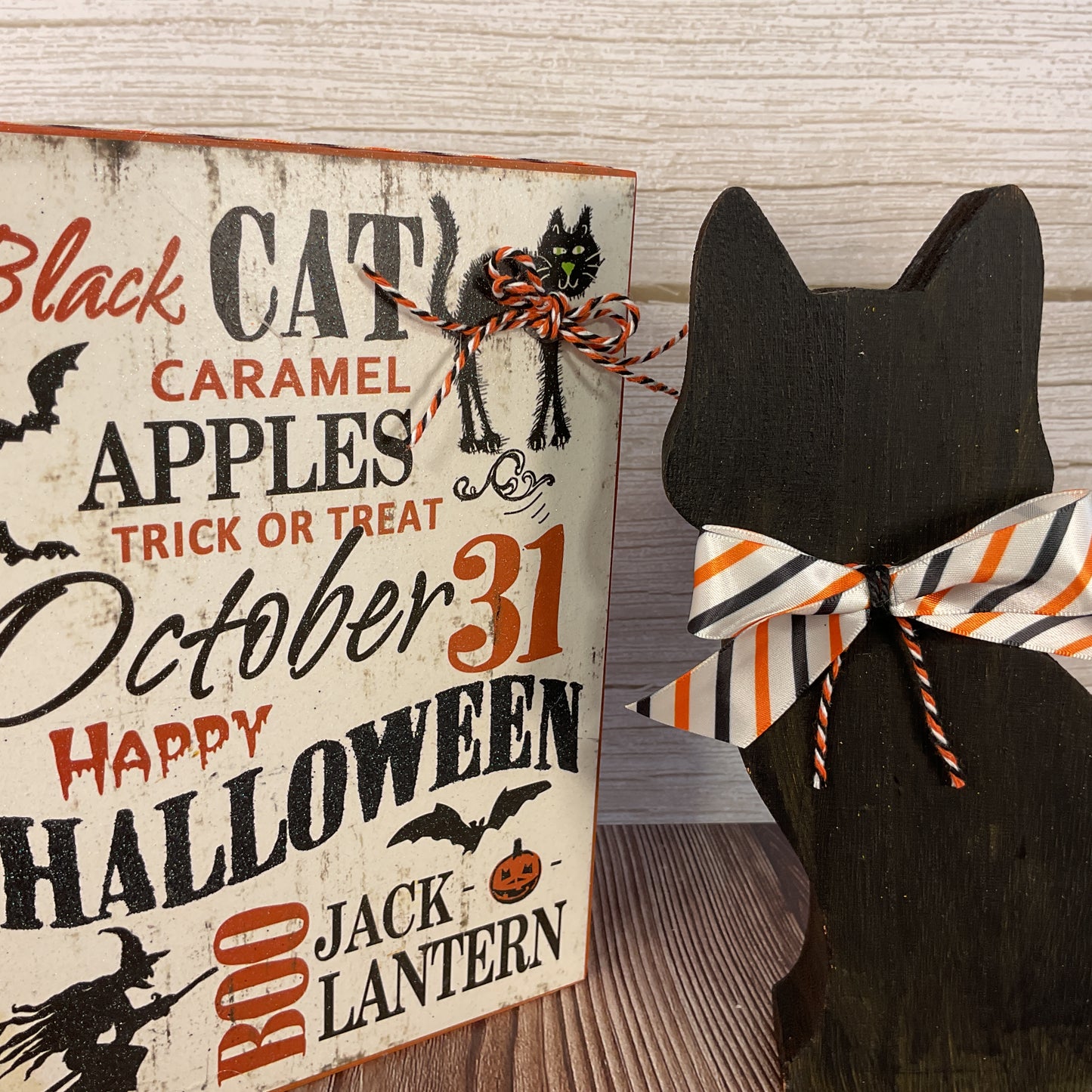 AGSD Halloween Decor - Subway Art Sign & Chunky Black Cat Sitter 2pc Set
