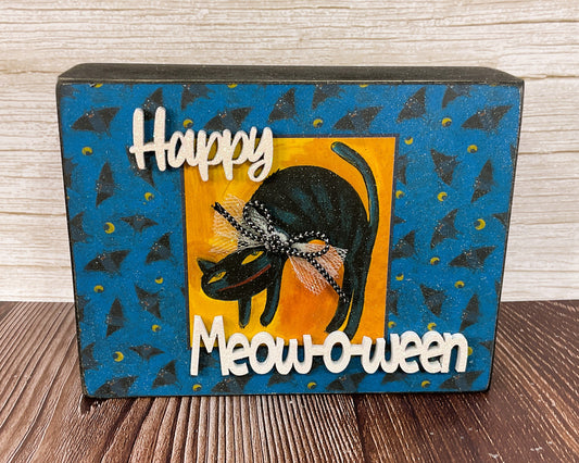 AGSD Halloween Decor - Happy Cat Meow-O-ween Box Sign