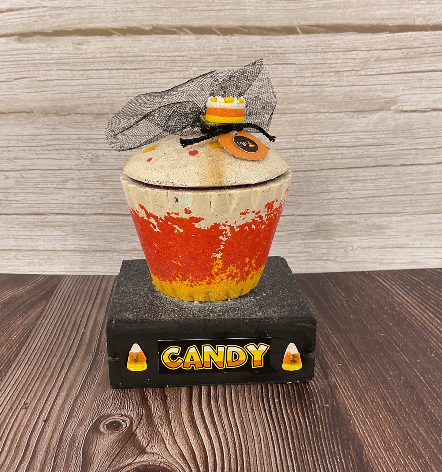 AGSD Halloween Decor - Wood Candy Corn Chunky Wood Cupcake