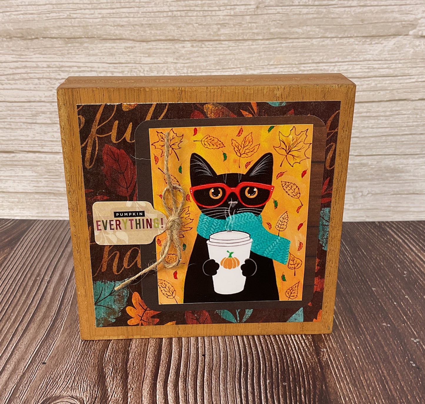 AGSD Fall Decor - Cat Theme Hello Pumpkin Latte Coffee Block Sign