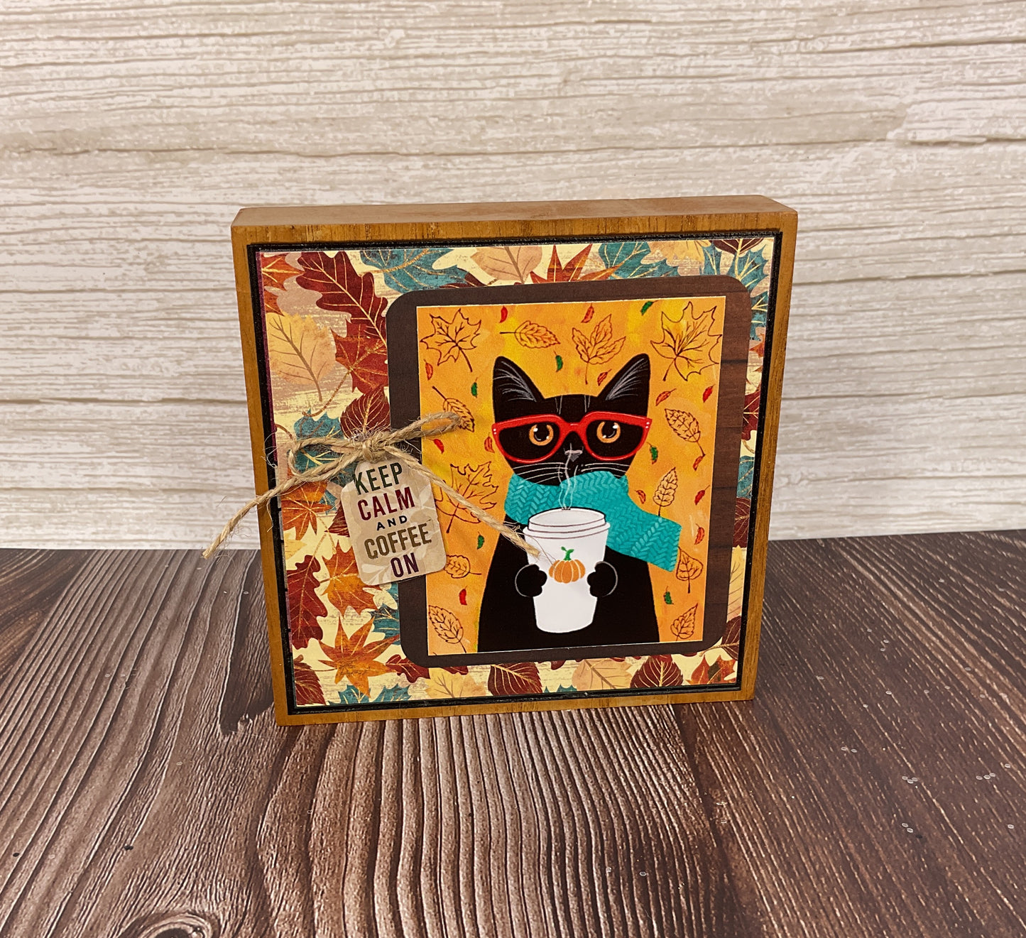 AGSD Fall Decor - Cat Theme Pumpkin Latte Keep Calm Coffee On Block Sign
