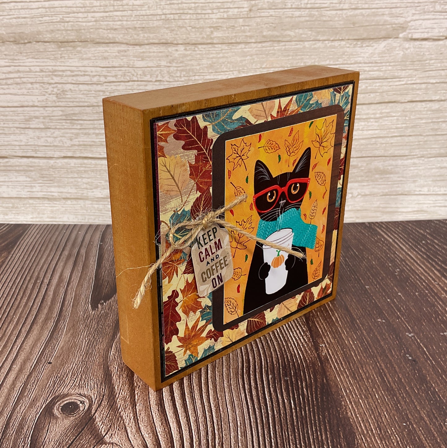 AGSD Fall Decor - Cat Theme Pumpkin Latte Keep Calm Coffee On Block Sign