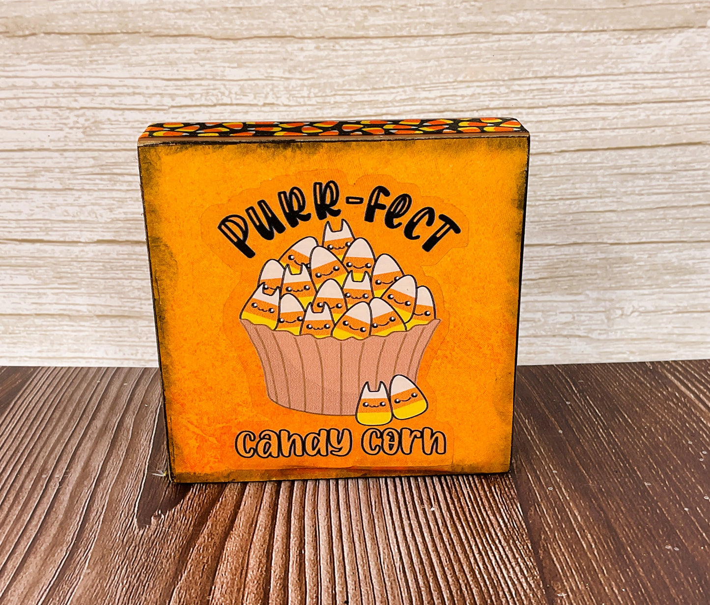AGSD Halloween Decor - Kitty Cat Theme Purr-fect Candy Corn Block Sign