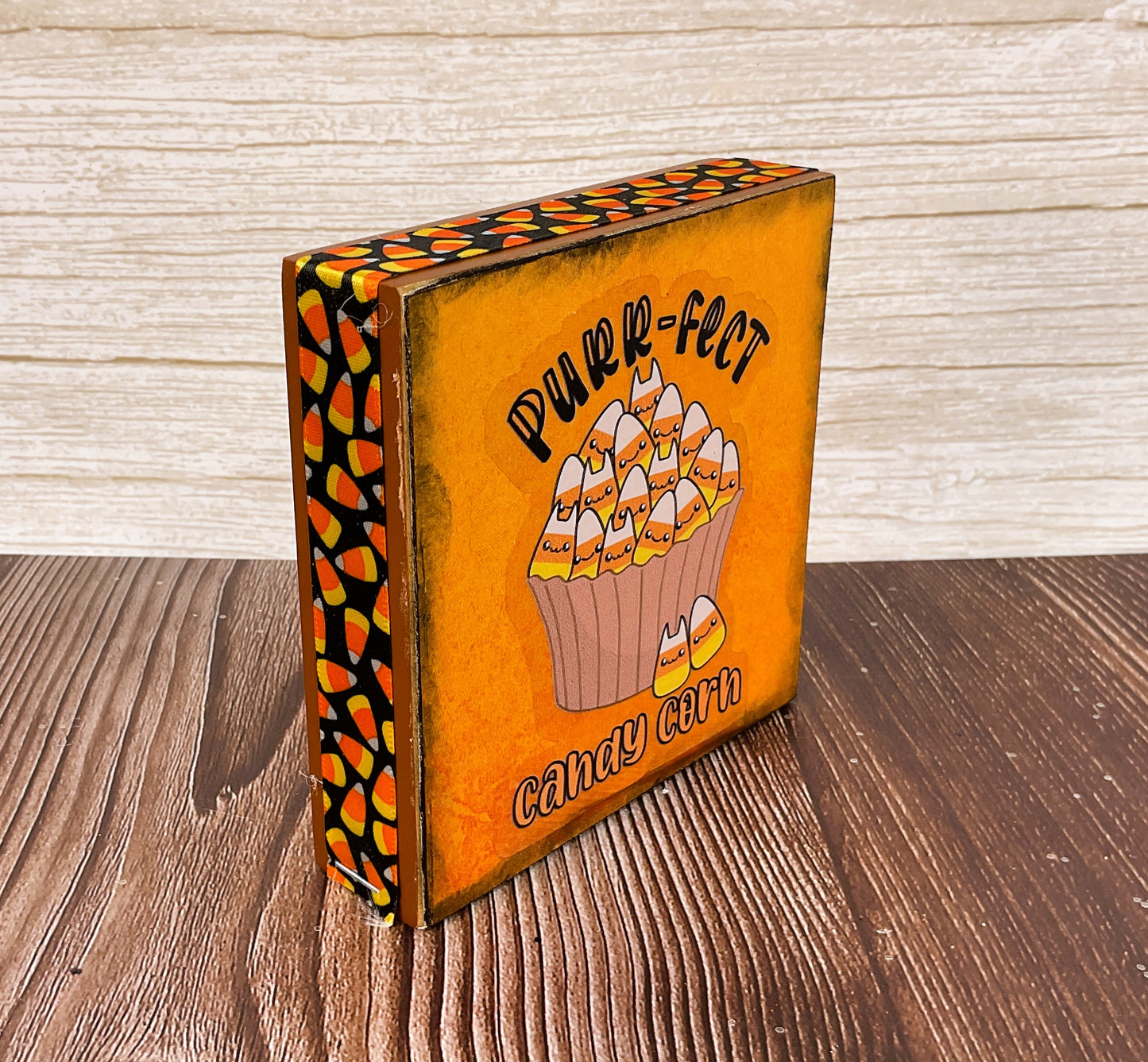 AGSD Halloween Decor - Kitty Cat Theme Purr-fect Candy Corn Block Sign