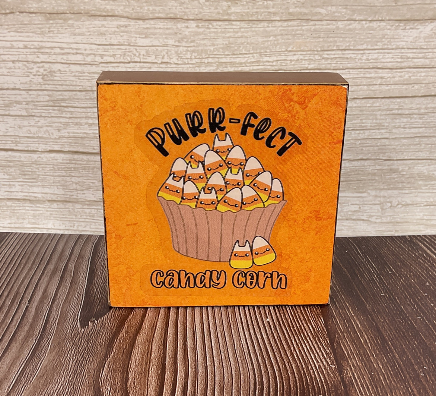 AGSD Halloween Decor - Kitty Cat Theme Purr-fect Candy Corn Block Sign
