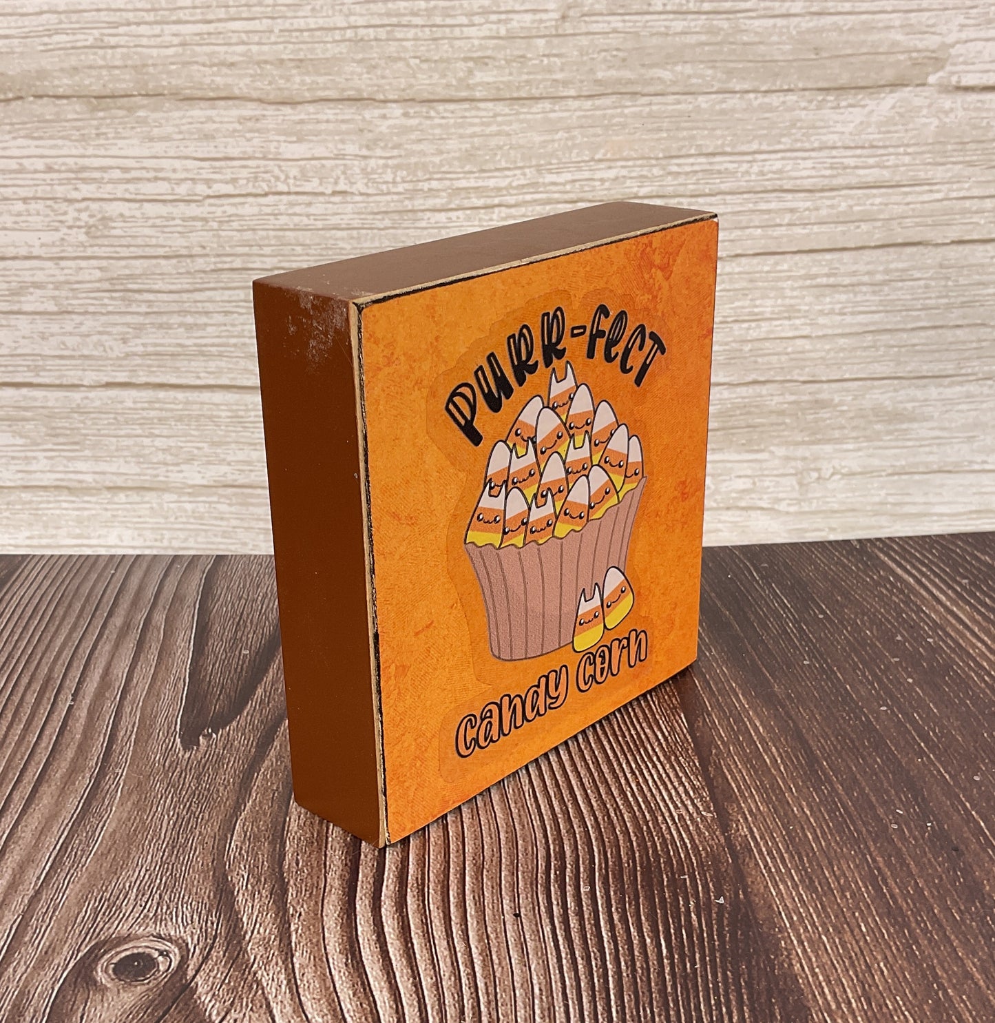 AGSD Halloween Decor - Kitty Cat Theme Purr-fect Candy Corn Block Sign