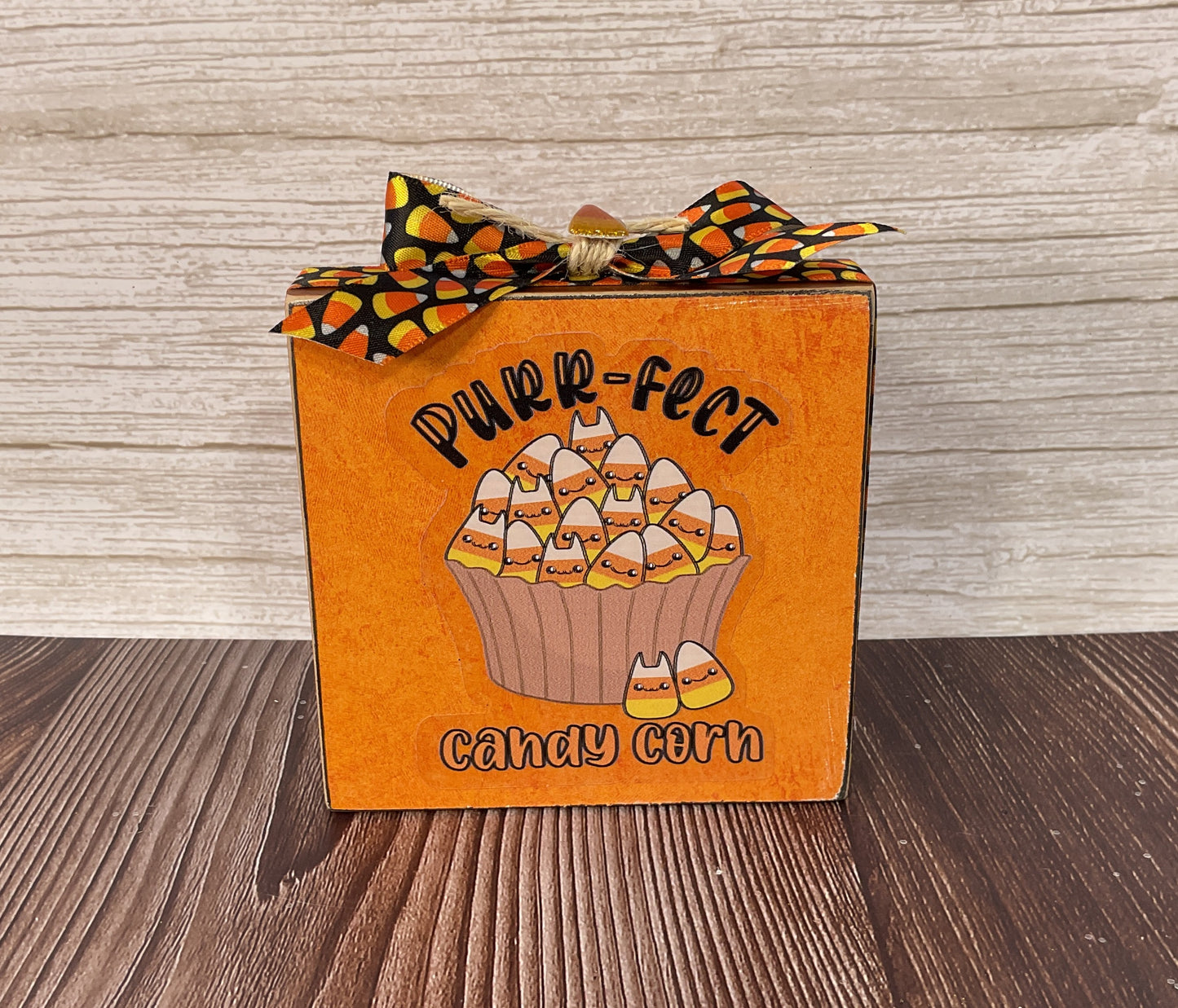 AGSD Halloween Decor - Kitty Cat Theme Purr-fect Candy Corn Block Sign