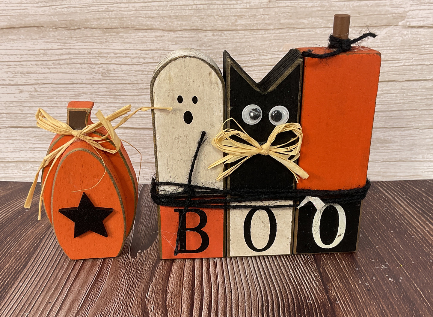 AGSD Halloween Decor - Prim Stacking Cat Ghost Pumpkin Boo Block Set