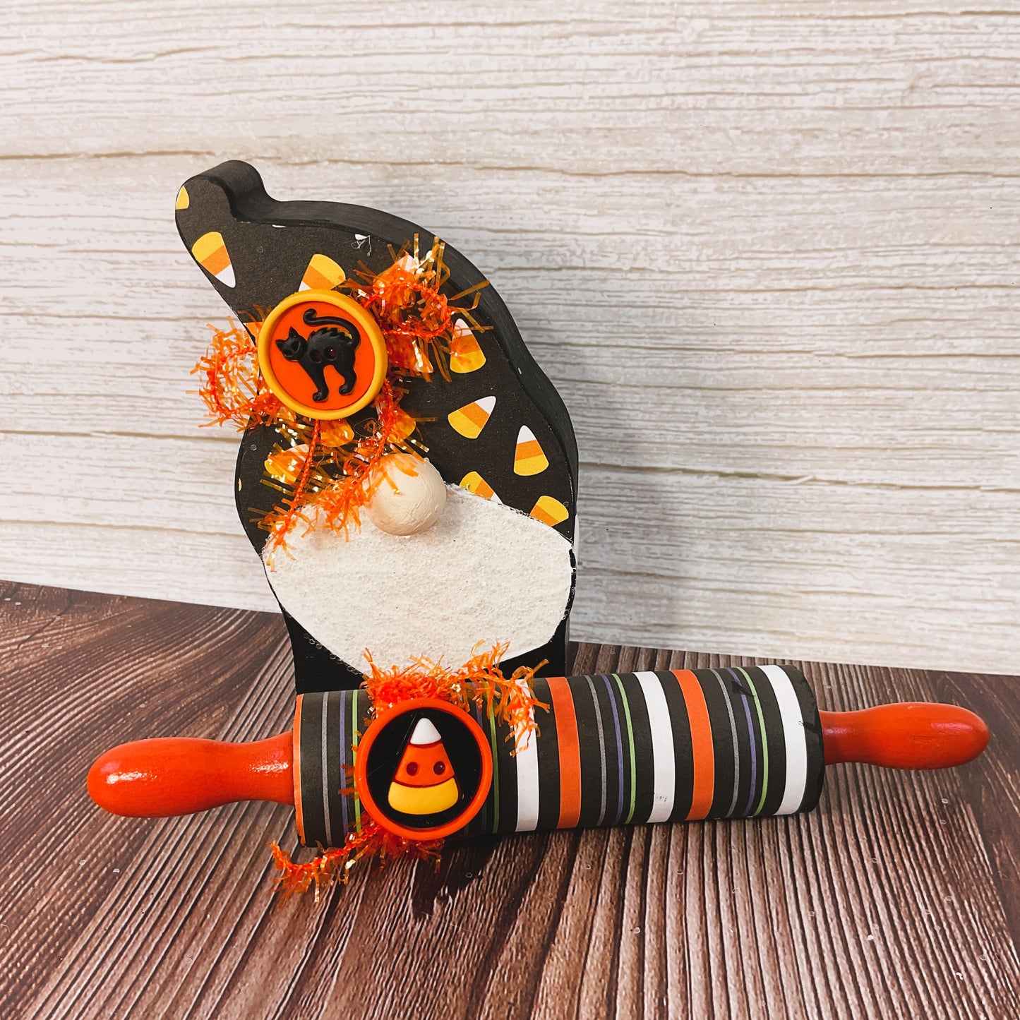 AGSD Halloween Decor - Gnome & Candy Wood Rolling Pin Tier Tray 2pc Set