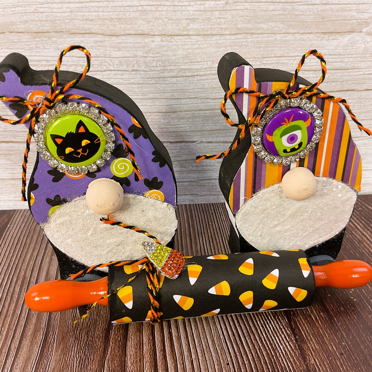 AGSD Halloween Decor - Gnomes Candy Corn Wood Rolling Pin Tier Tray 3pc Set