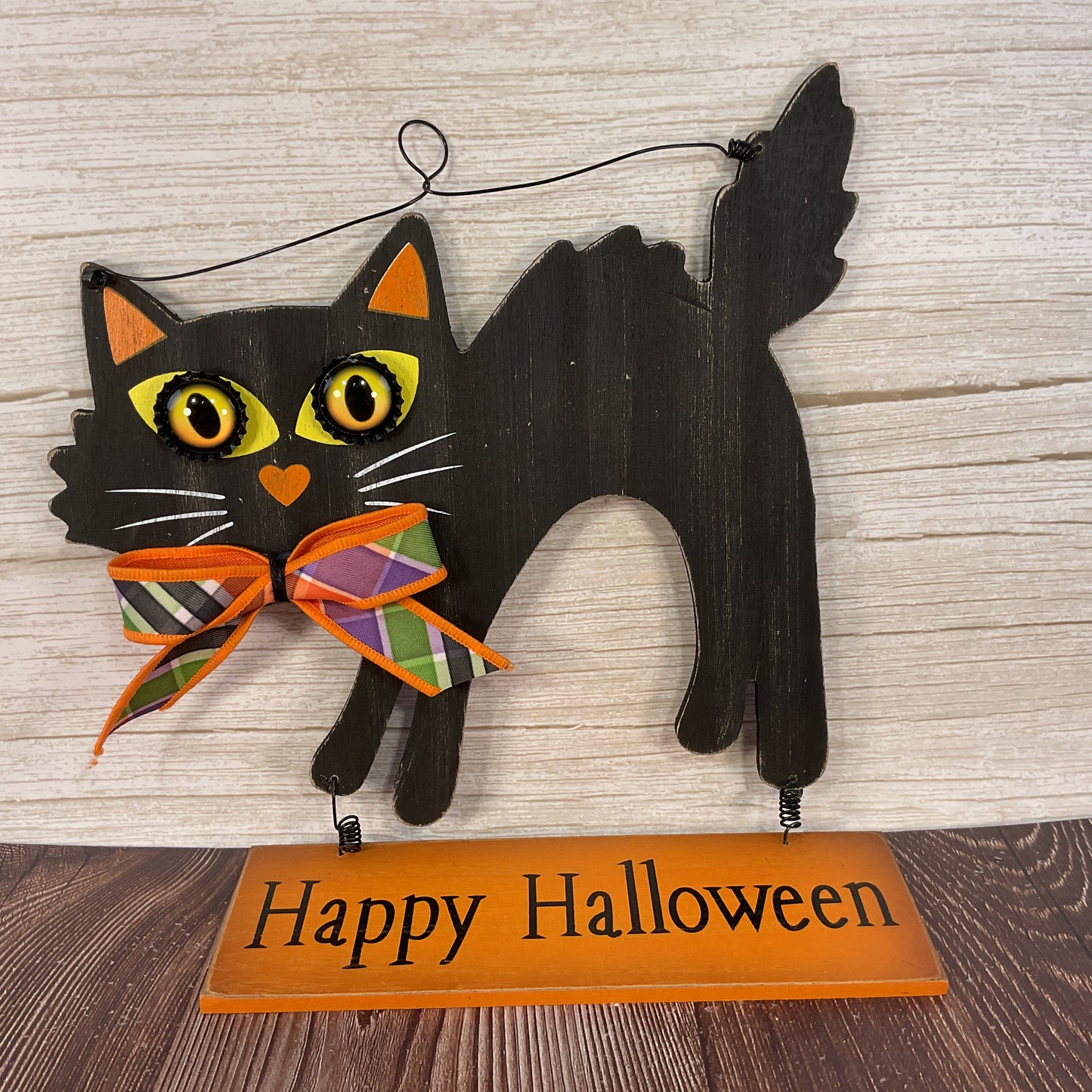 AGSD Halloween Decor - Scaredy Black Cat  Hanging Wall Door Wreath Sign
