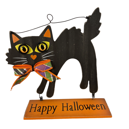 AGSD Halloween Decor - Scaredy Black Cat  Hanging Wall Door Wreath Sign