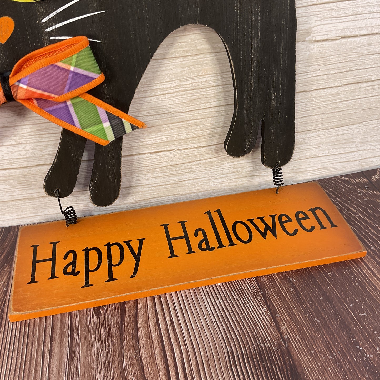 AGSD Halloween Decor - Scaredy Black Cat  Hanging Wall Door Wreath Sign