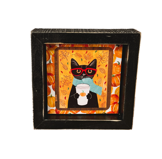 AGSD Fall Decor - Latte Pumpkin Spice Coffee Trending Cat Box Sign