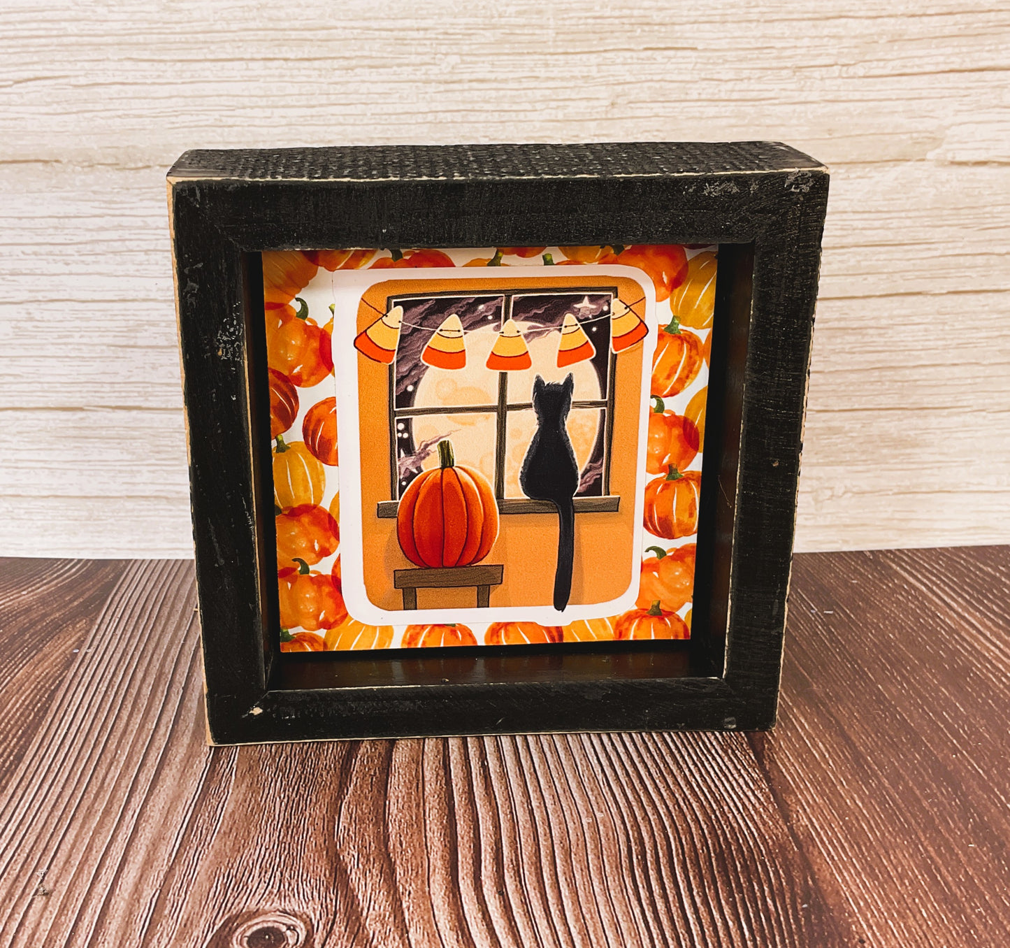 AGSD Halloween Decor - Black Cat Pumpkin Candy Corn Box Sign