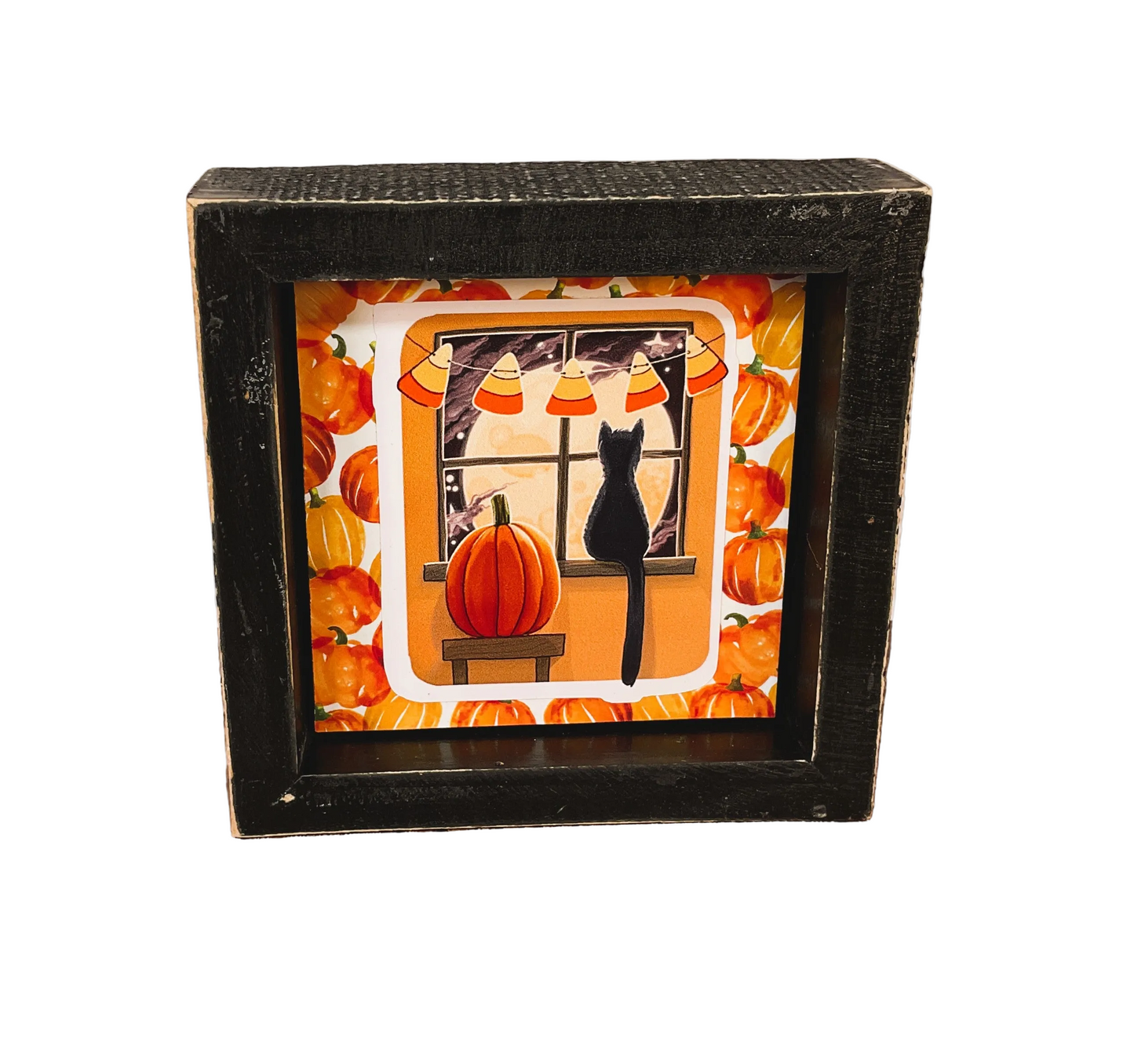AGSD Halloween Decor - Black Cat Pumpkin Candy Corn Box Sign