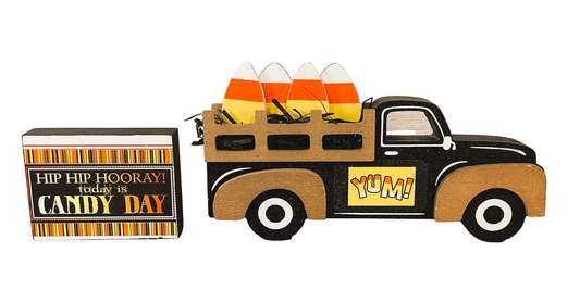 AGSD Halloween Decor - Vintage Candy Day Wood Truck & Sign 2pc Set