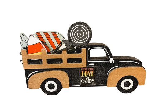 AGSD Halloween Decor - Vintage Wood Truck & Faux Wood Candy