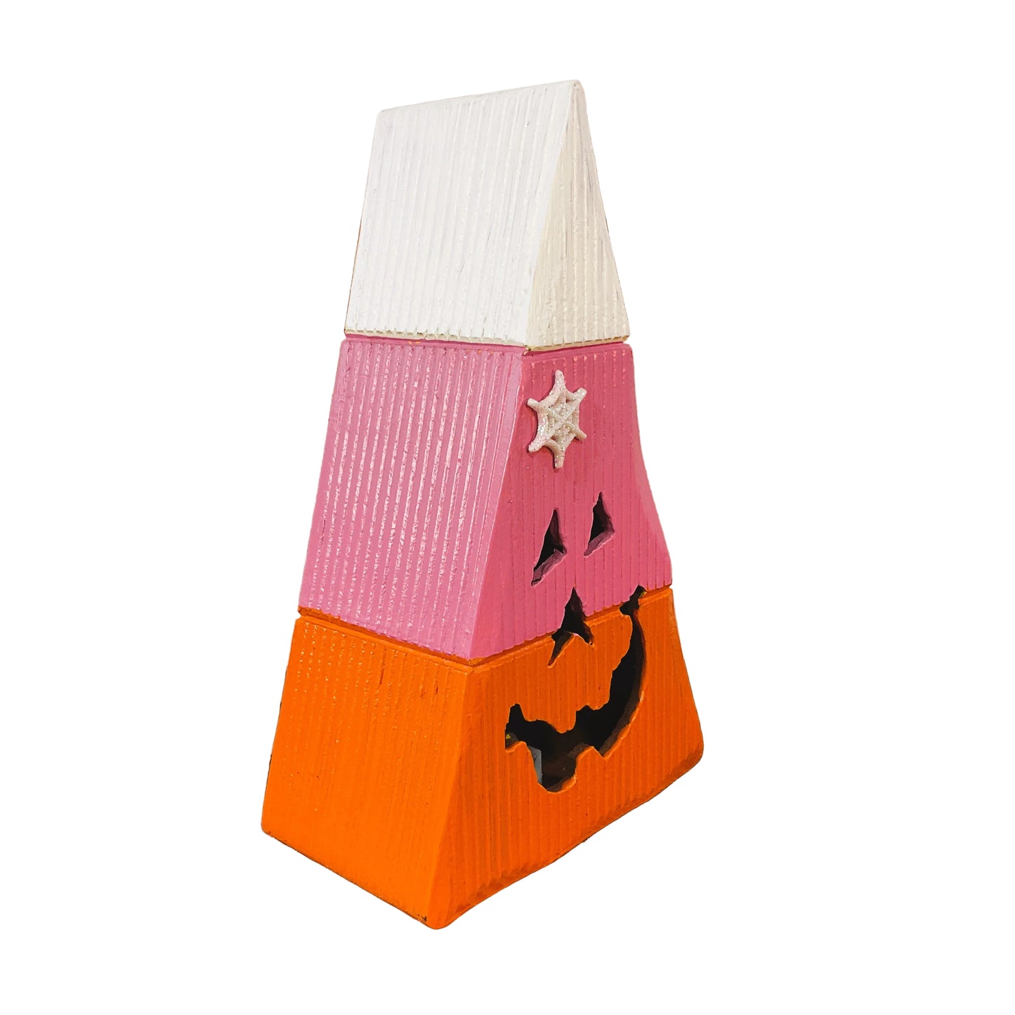 AGSD Halloween Decor - Pink Glam LED Jack-O-Lantern Candy Corn Sitter