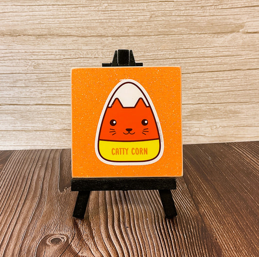 AGSD Halloween Decor - Orange Catty Candy Corn Small Easel Sign