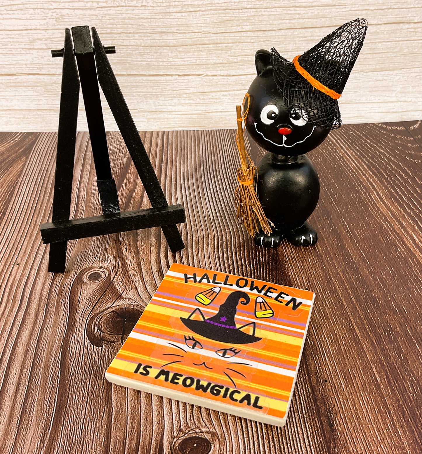 AGSD Halloween Decor - Resin Black Cat Meowgical Small Easel Sign 2pc Set