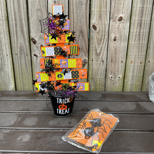 AGSD Halloween Decor - Playful Candy Whimsy Wood Slat Tabletop Tree 18-inch