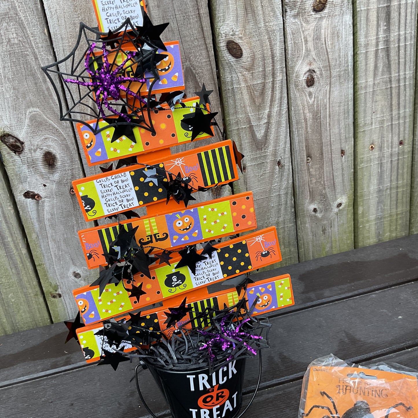 AGSD Halloween Decor - Playful Candy Whimsy Wood Slat Tabletop Tree 18-inch