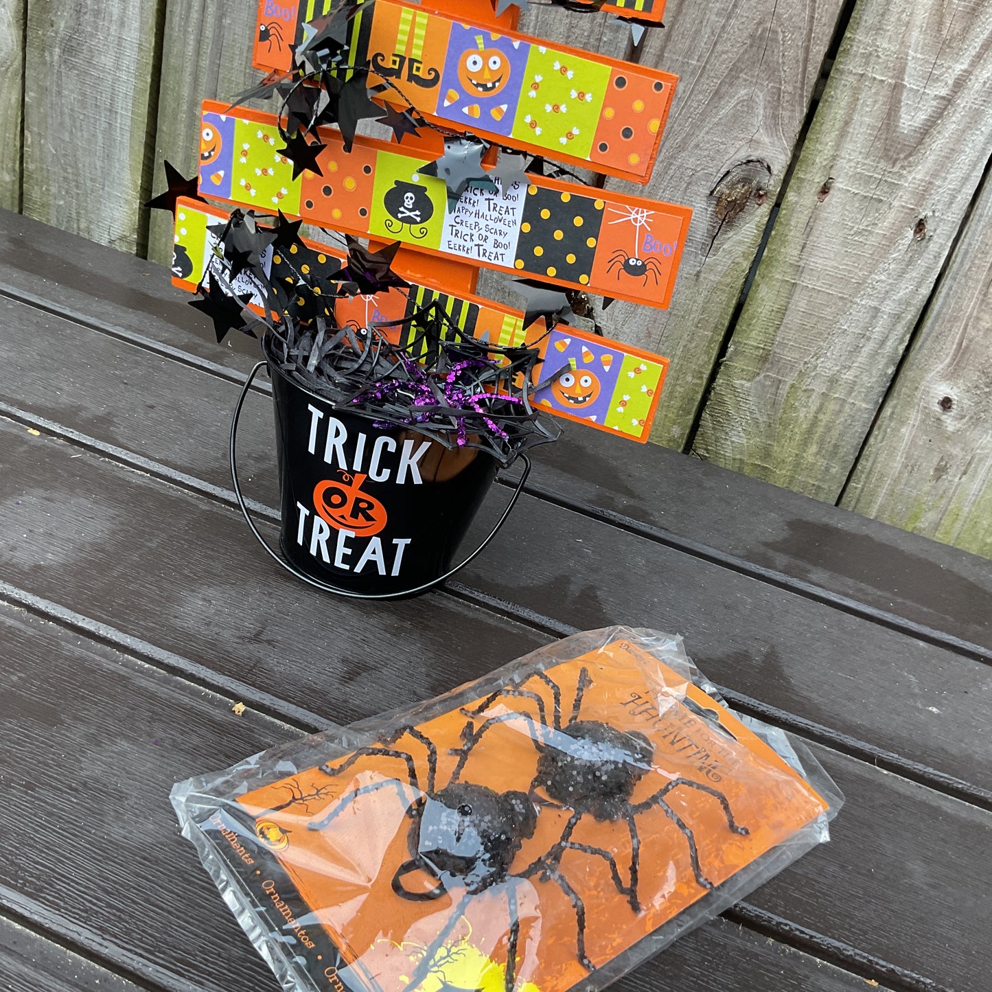 AGSD Halloween Decor - Playful Candy Whimsy Wood Slat Tabletop Tree 18-inch