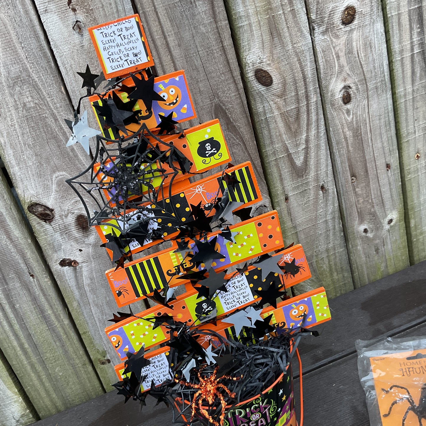 AGSD Halloween Decor - Playful Candy Whimsy Wood Slat Tabletop Tree 18-inch